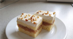 Apple Cake with Vanilla Cream: Moist Dessert for Coffee or Tea Layered apple cake with vanilla cream and whipped cream