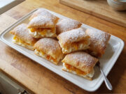 Apple Puff Pastries: Crispy Dessert with Delicate Mascarpone Cream Apple puff pastries with mascarpone cream on a plate