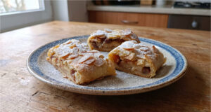 Apple Strudel with Poppy Seeds: Delicate Quark Dough and Juicy Filling Apple strudel with poppy seeds and quark dough on a plate