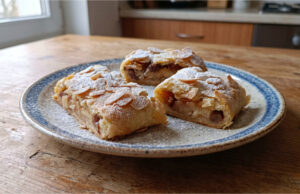 Apple Strudel with Poppy Seeds: Delicate Quark Dough and Juicy Filling Apple strudel with poppy seeds and quark dough on a plate