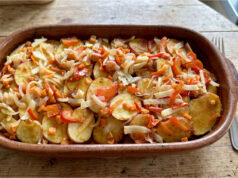 Baked Potatoes with Pork, Kunovjanka and Cream: Hearty Dinner in One Baking Dish Baked potatoes with pork, kunovjanka and cream in a baking dish