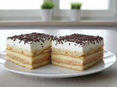 Colorful Temptation Without Turning on the Oven: No-Bake Bingo Slices with Banana, Caramel, and Vanilla Pudding Bingo slices with biscuits: Three-colored no-bake pudding dessert