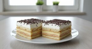 Colorful Temptation Without Turning on the Oven: No-Bake Bingo Slices with Banana, Caramel, and Vanilla Pudding Bingo slices with biscuits: Three-colored no-bake pudding dessert