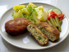 Cabbage Patties with Mashed Potatoes: Golden Coating and Juicy Filling with Smoked Pork Belly Cabbage patties with golden coating served with mashed potatoes