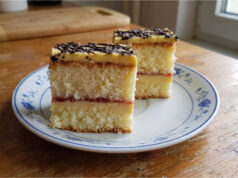 Cake Slice with Butter Cream: Simple Slices with Raspberry Jam Cake slice with butter cream and raspberry jam