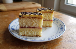 Cake Slice with Butter Cream: Simple Slices with Raspberry Jam Cake slice with butter cream and raspberry jam