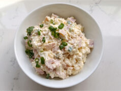Camembert Salad with Ham and Eggs: Quick Creamy Treat with Fresh Bread Camembert salad with ham and eggs served with fresh bread