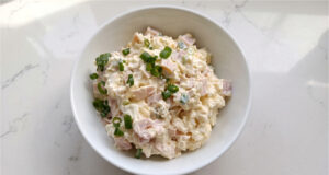Camembert Salad with Ham and Eggs: Quick Creamy Treat with Fresh Bread Camembert salad with ham and eggs served with fresh bread