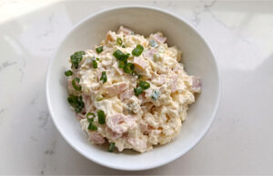 Camembert Salad with Ham and Eggs: Quick Creamy Treat with Fresh Bread Camembert salad with ham and eggs served with fresh bread