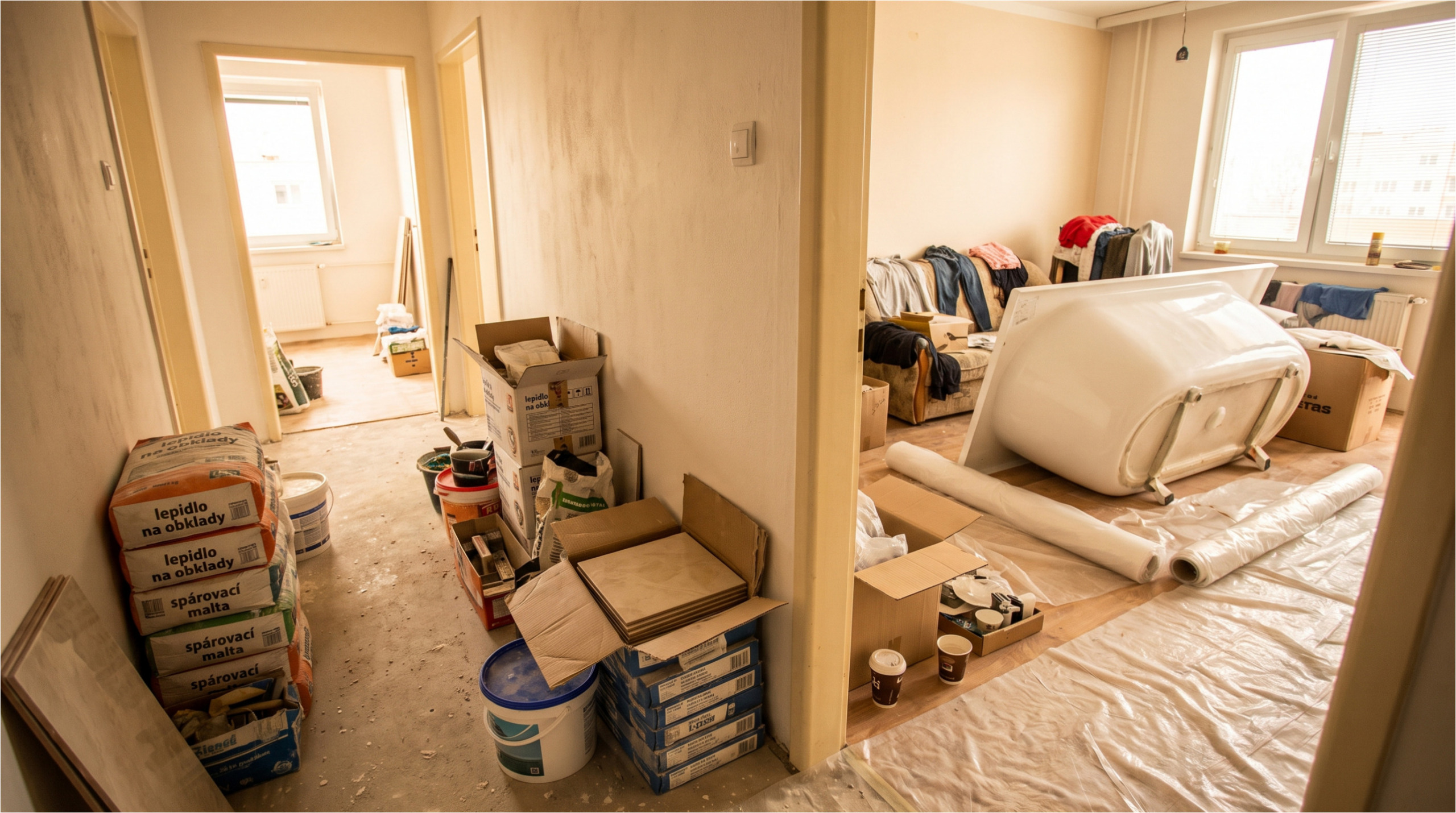 Chaos in the apartment during renovation.