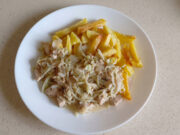 Chicken Strips with Cabbage: Quick Creamy Skillet with Fresh Dill Chicken strips with cabbage and dill in creamy sauce