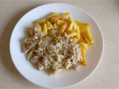 Chicken Strips with Cabbage: Quick Creamy Skillet with Fresh Dill Chicken strips with cabbage and dill in creamy sauce