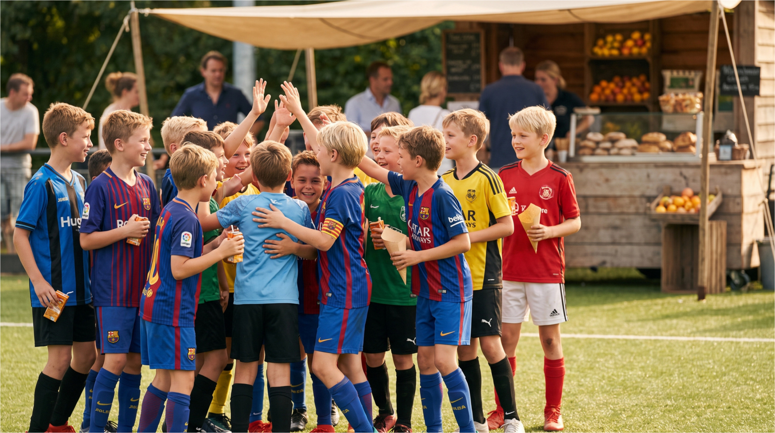 Children celebrating after the match.