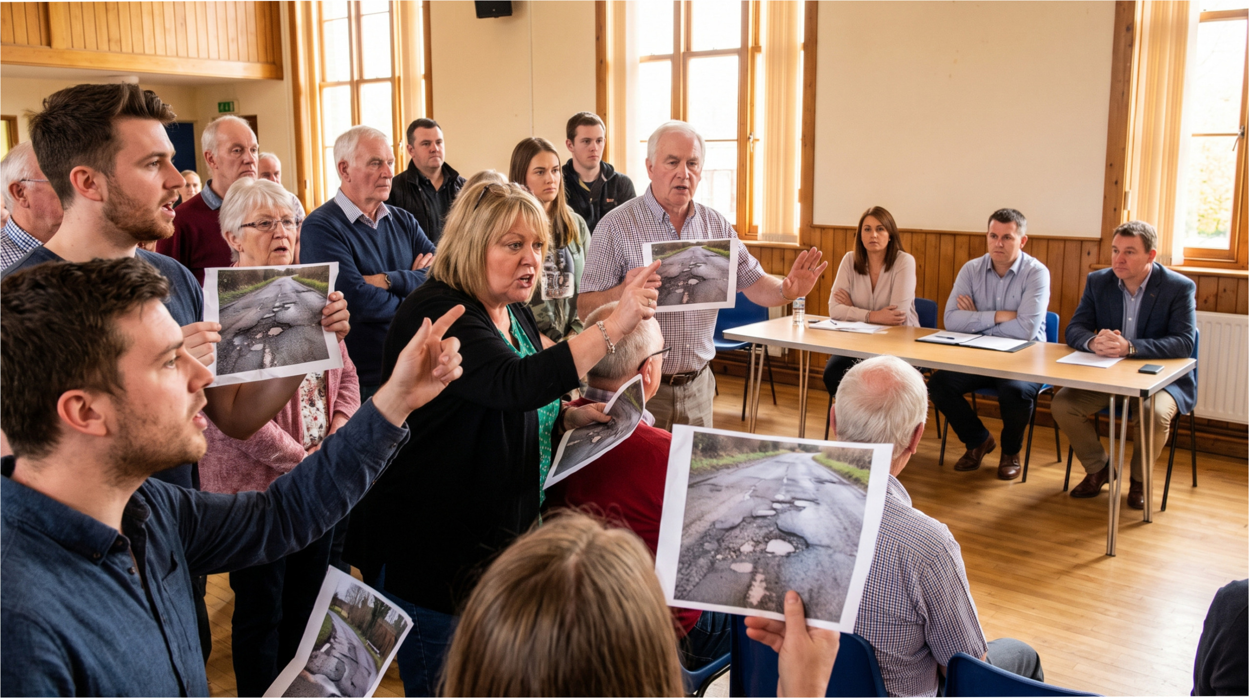 Citizens at a city council meeting.