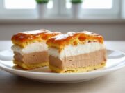 A Confectioner’s Dream on a Tray: Luxurious Caramel Cream Puff in a Simple Version Caramel cream puff tray cake: Traditional dessert without complicated decorating