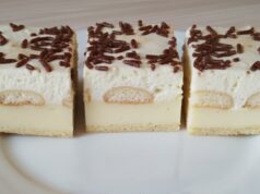 Fluffy Yogurt Cream Slice with Puff Pastry, Ladyfingers, Vanilla Cream and Whipped Cloud Yogurt cream slice with puff pastry: light dessert with vanilla cream