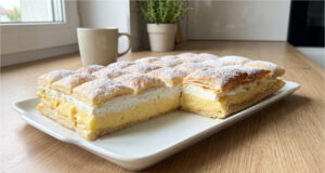 Puff Pastry Krémeš: Festive Dessert with Custard Cream and Whipped Cream Festive puff pastry krémeš with whipped cream and custard