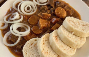 Mushroom Goulash from Young Forest Porcini with Bread Dumplings Hearty mushroom goulash from young forest porcini with bread dumplings