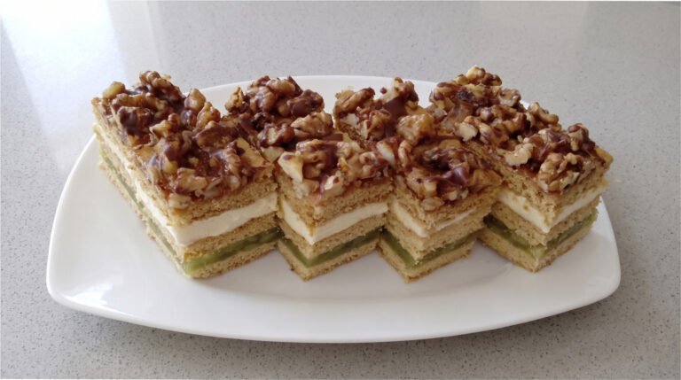 Honey Cake Slices with Apples: Three Honey Layers, Delicate Cream, and Refreshing Fruit Filling
