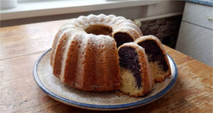 Kefir Bundt Cake with Poppy Seeds: Simple Moist Cake with a Delicate Cinnamon Layer Kefir Bundt cake with poppy seeds, sliced and served