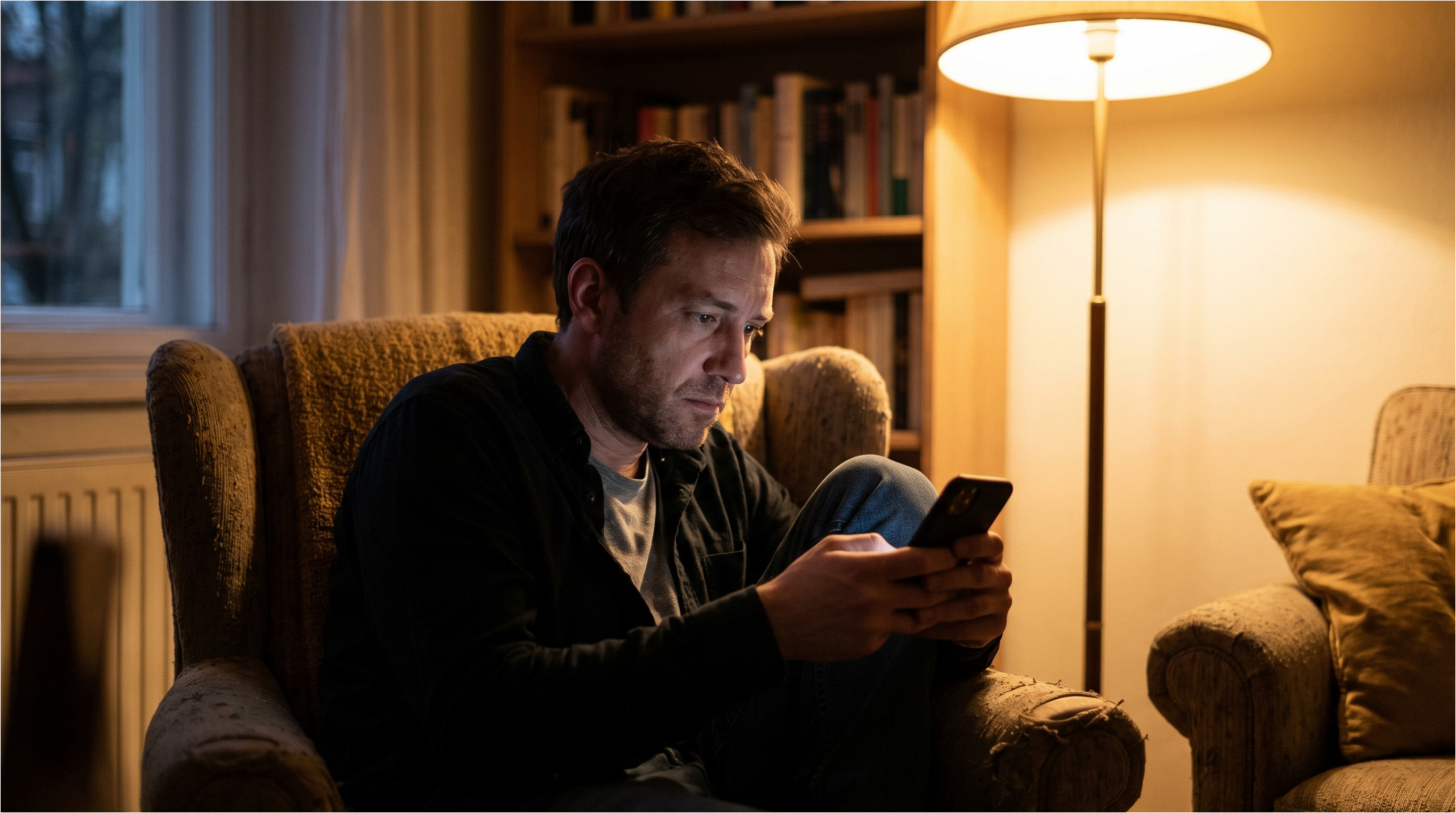 Lonely man waiting for messages.