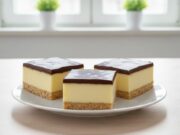 Homemade No-Bake Monte Slices: Irresistible Combination of Milk Cream and Chocolate Monte slices on a tray: Homemade no-bake dessert with milk cream and chocolate