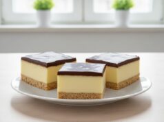 Homemade No-Bake Monte Slices: Irresistible Combination of Milk Cream and Chocolate Monte slices on a tray: Homemade no-bake dessert with milk cream and chocolate