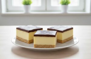Homemade No-Bake Monte Slices: Irresistible Combination of Milk Cream and Chocolate Monte slices on a tray: Homemade no-bake dessert with milk cream and chocolate