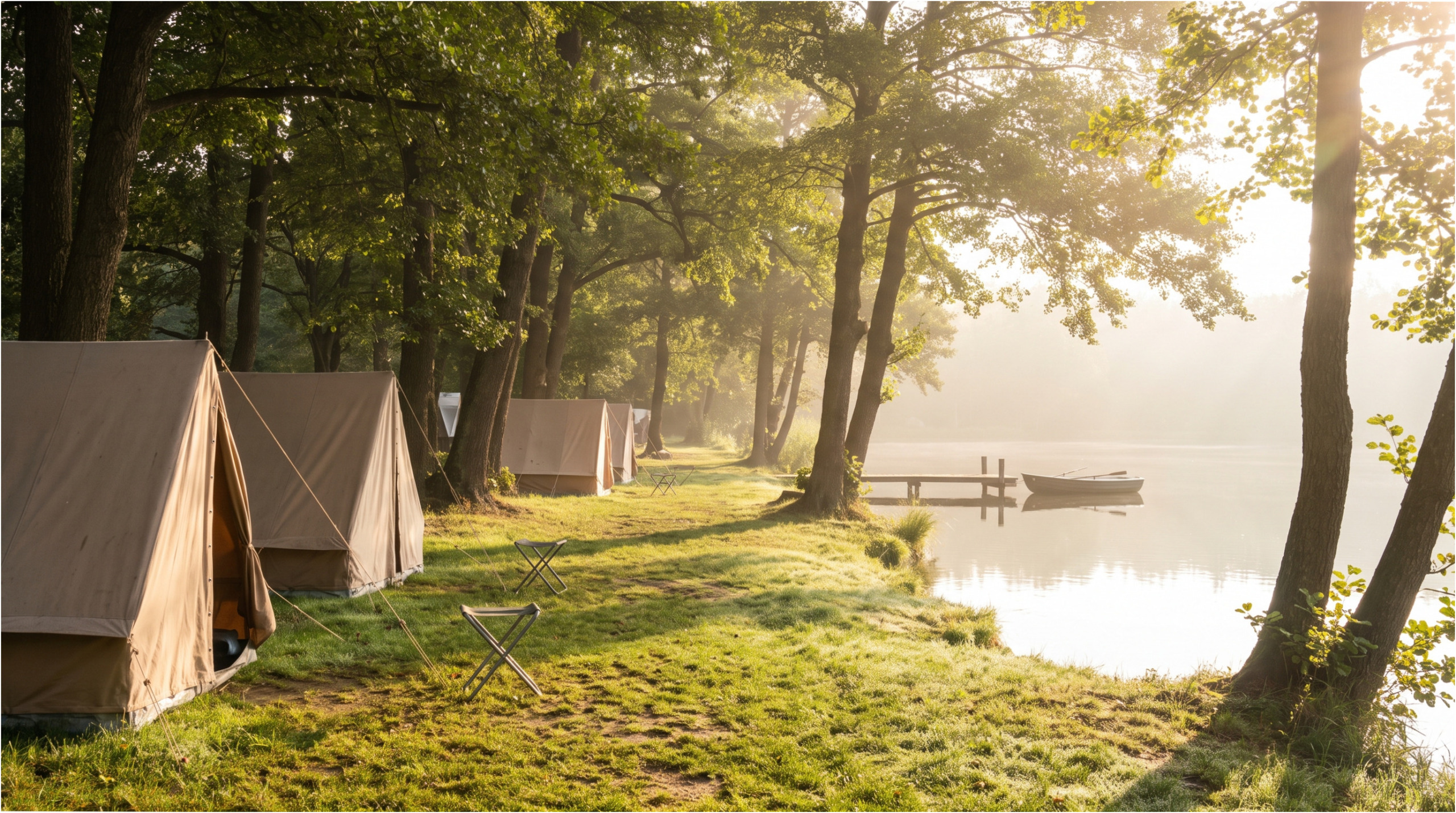 Morning after a noisy night, the peaceful campsite wakes up.