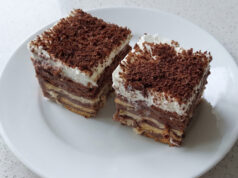 No-bake Dessert with BeBe Biscuits: Creamy Layers with Mascarpone, Coffee and Cocoa No-bake dessert with BeBe biscuits, mascarpone and cocoa