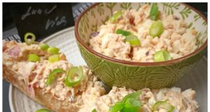 The Queen of Czech Open Sandwiches: Luxurious Homemade Spread with Ham, Eggs, Cream Cheese, and Worcestershire Sauce Traditional open sandwich spread with ham, cheese, and eggs