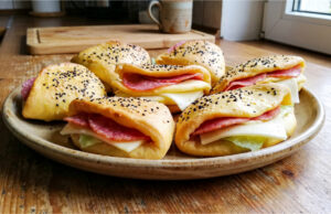 Pocket Sandwiches from Homemade Dough: An Affordable Snack for Work or Trips That Lasts All Day Various homemade pocket sandwiches filled with ham, cheese, and vegetables
