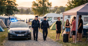 A Rowdy Group Played Loud Music by the Lake Until 4 AM. The Camp Security Was Afraid and Refused to Intervene Police intervening against a noisy group at the campsite.