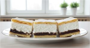 Povidloň disappears from the tray in a flash: The combination of plum jam, creamy quark and choux pastry is unbeatable Povidloň: luxurious choux pastry slices with quark and plum jam