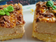 Pudding Dessert with Caramel Glaze: Moist Sponge and Delicate Butter Cream Pudding dessert with caramel glaze, moist sponge and delicate butter cream