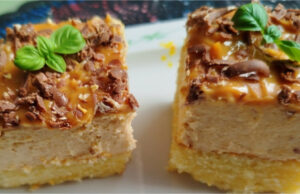 Pudding Dessert with Caramel Glaze: Moist Sponge and Delicate Butter Cream Pudding dessert with caramel glaze, moist sponge and delicate butter cream