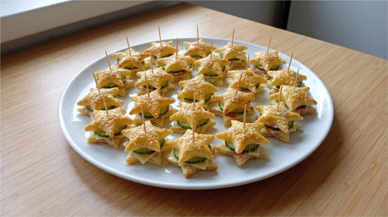 Forget Open Sandwiches: These Puff Pastry Stars with Garlic Spread Are Crunchy Bites with Ham, Cheese, and Cucumber