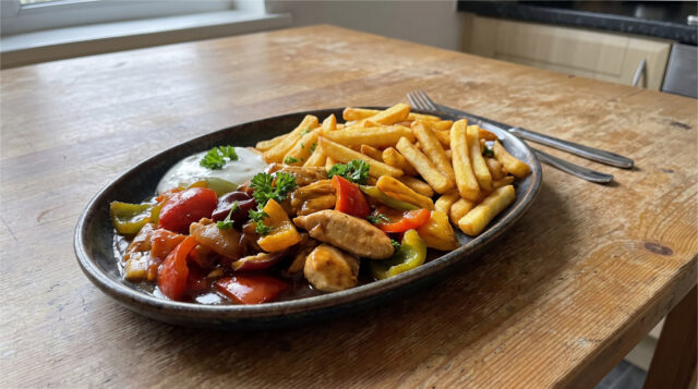 quick-chicken-stir-fry-vegetables-crispy-fries Quick chicken stir-fry with vegetables and crispy oven fries