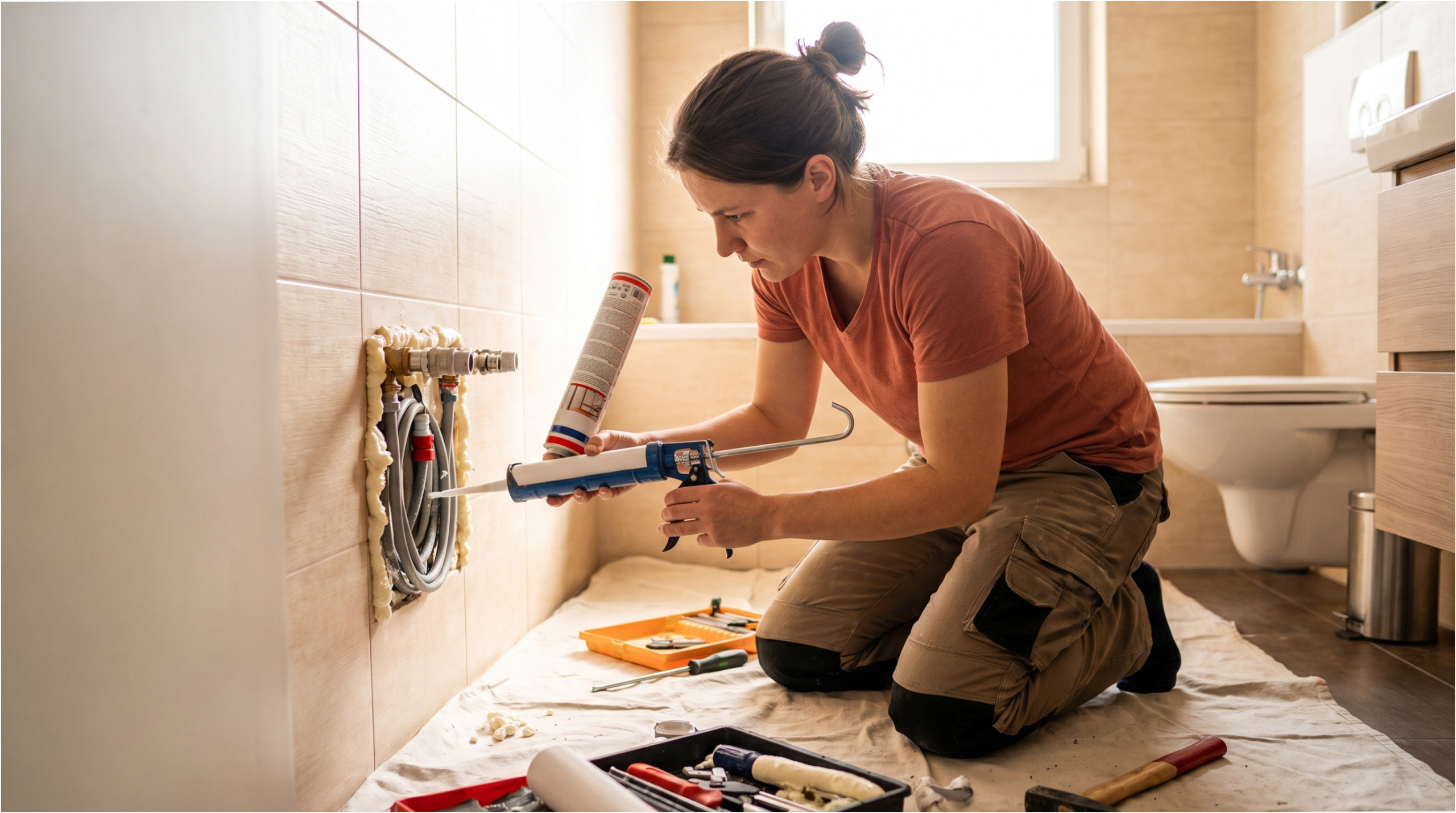 Sealing gaps around pipes against smoke.