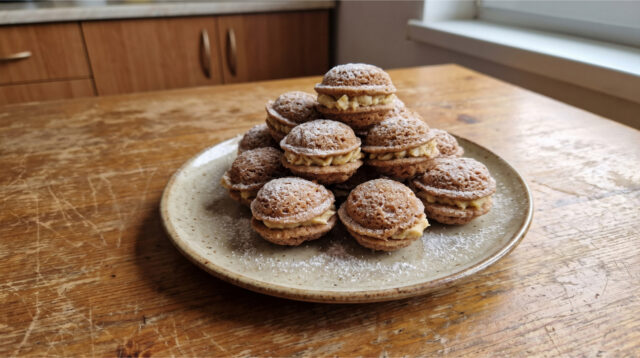 stuffed-walnuts-delicate-cream Stuffed walnut cookies with delicate cream on a festive plate