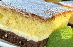 Three-Layer Cake with Quark: Moist Dessert with Three Distinct Layers Three-layer cake with quark, cocoa base and fluffy top