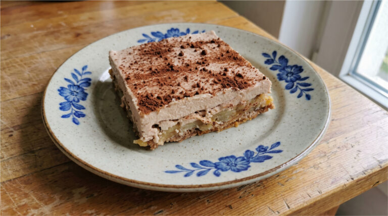 Upside-Down Apple Cake with Pudding Cream: Moist Dessert with Cocoa Marbling