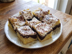 Zigzag Cake with Pudding and Sour Cream: Moist Dessert with Simple Decoration Zigzag cake with chocolate pudding and sour cream glaze