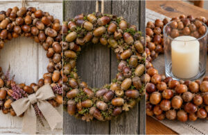 Transform Acorns from Your Walk into an Autumn Wreath: 20 Beautiful Ideas for Your Door or Table Lush autumn acorn wreath with a jute bow