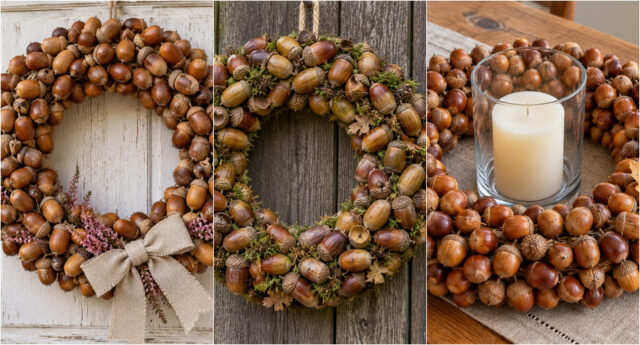 acorn-autumn-wreath-jute-bow-382 Lush autumn acorn wreath with a jute bow