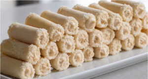 Almond Rolls: Delicate No-Bake Pastries with Caramel Cream and White Chocolate Almond rolls recipe for delicate and fragrant Christmas pastries that melt in your mouth