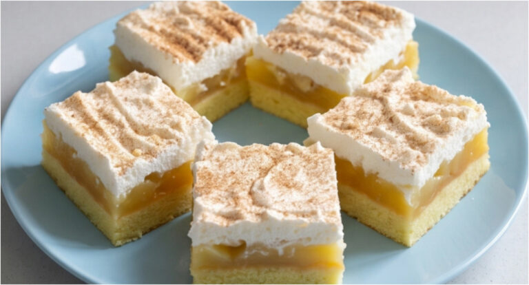 Apple Slices with Curd Whipped Cream: Moist and Refreshing Sheet Cake Dessert
