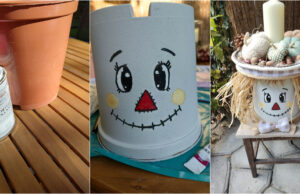 Autumn Crafting on a Budget: How to Turn an Ordinary Flowerpot into a Unique Scarecrow Painting the flowerpot for a scarecrow craft
