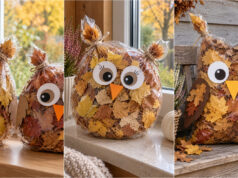 Fill an Ordinary Bag with Leaves: These Autumn Owls Will Decorate Your Entrance and Windowsill Autumn owl made from a transparent bag filled with leaves, with big eyes and beak