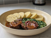 Beef Roulade with Bacon and Smoked Pork Fat: Slowly Braised Classic with Rich Onion Gravy Beef roulade with bacon and smoked pork fat: slowly braised classic with rich onion gravy